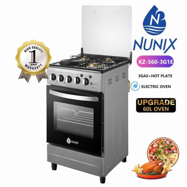 Nunix Cooker, 3 Gas Burners,Hot Plate, Electric Oven