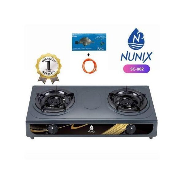 Nunix Table Top Gas Cooker,2 Burner+Regulator+Pipe