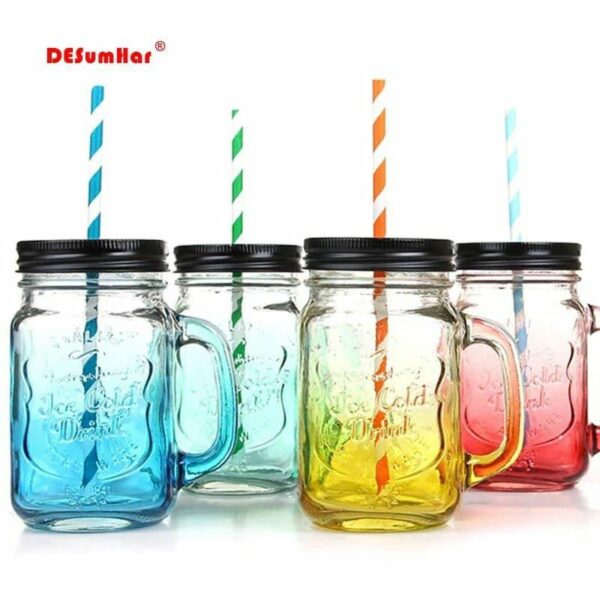 Mason Jar With Handle, Cover & Reusable Straw - Image 3