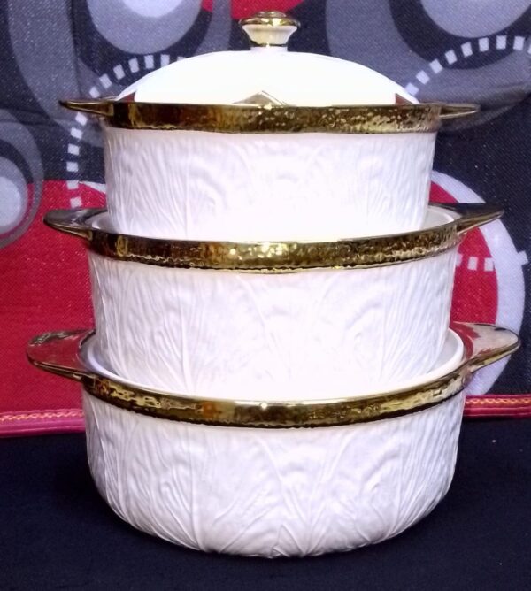 3 pcs ceramic soup pots with gold rings - Image 2