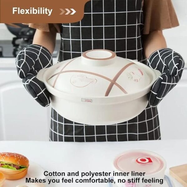 1 pair Cotton Oven Mitt Pot Holders, Non-Slip 392°F Heat Resistant Oven Mits Kitchen Gloves Potholders for Cooking Baking Grilling - Image 2