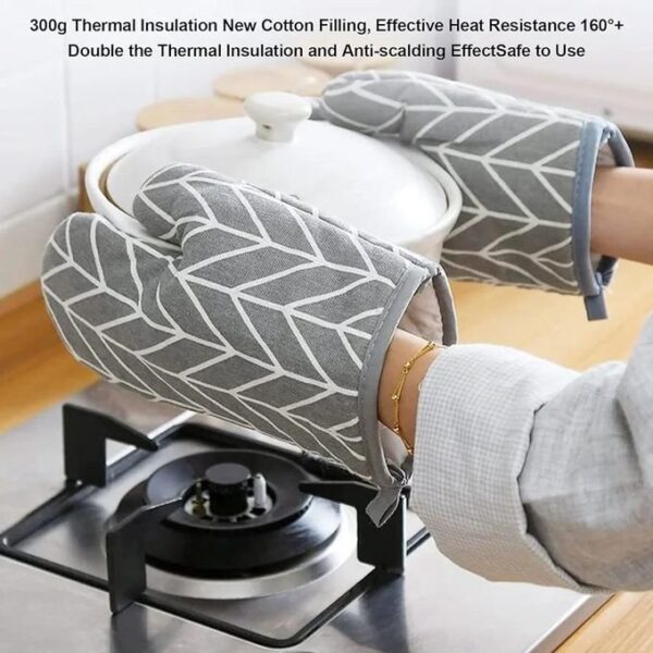 1 pair Cotton Oven Mitt Pot Holders, Non-Slip 392°F Heat Resistant Oven Mits Kitchen Gloves Potholders for Cooking Baking Grilling
