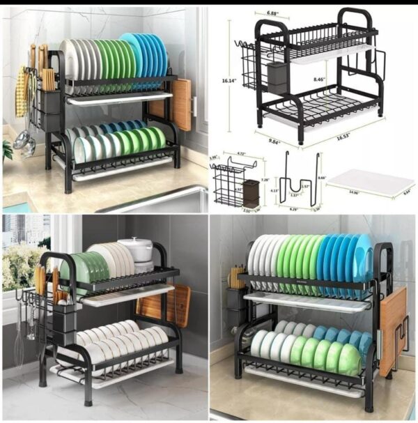 2 tier dish rack with cutlery holder