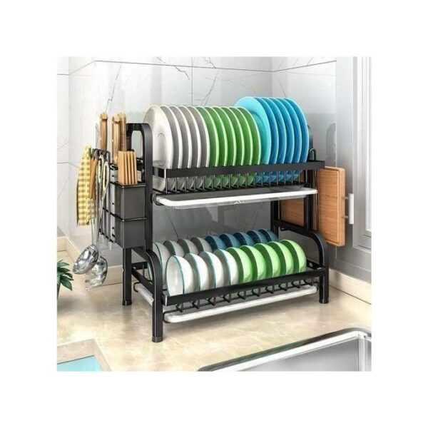 2 tier dish rack with cutlery holder - Image 2