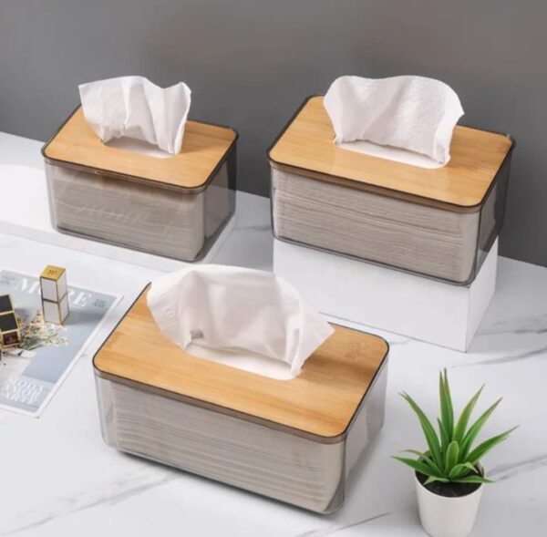 Acrylic transparent serviette holder with bamboo cover. - Image 3