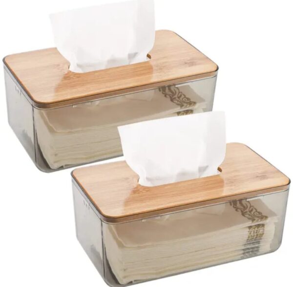 Acrylic transparent serviette holder with bamboo cover. - Image 2