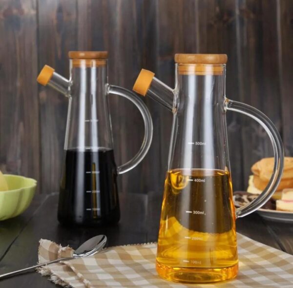 500ml Oil Vinegar Side Spout Dispenser Glass Jug with Wooden Bamboo Cork