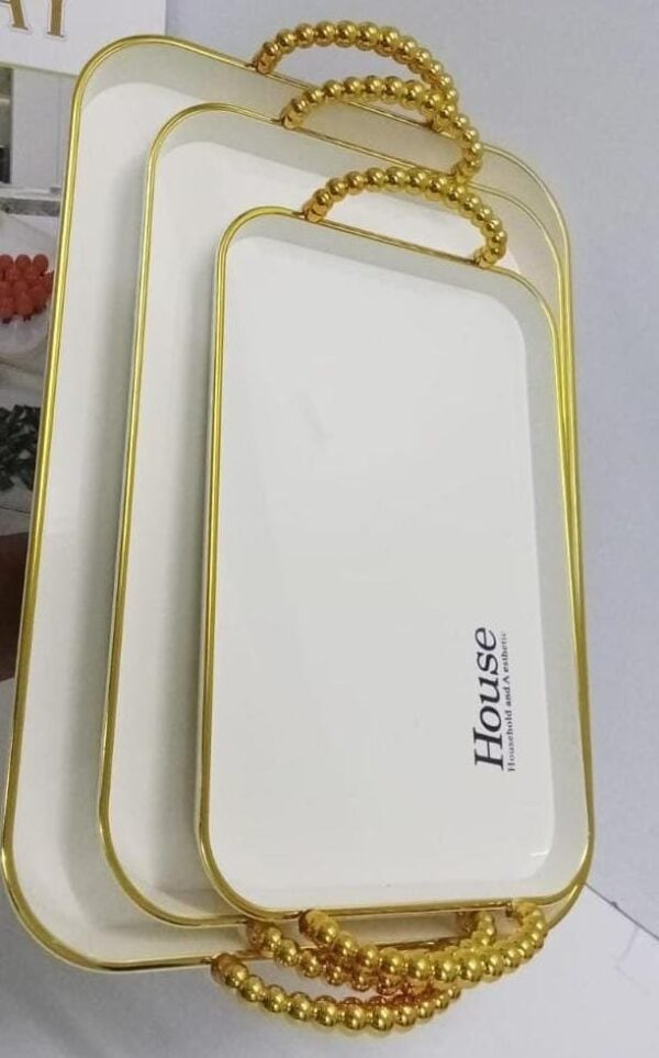 Serving Tray With Golden Handles - Set Of 3 - Image 2