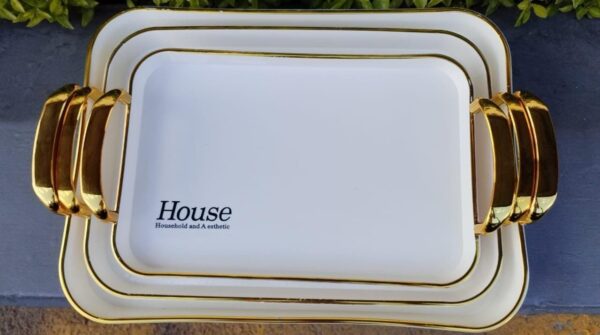 Serving Tray With Golden Handles - Set Of 3