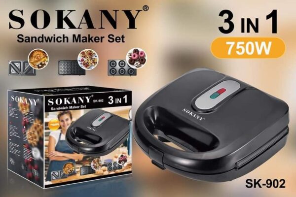 Sokany 3 In1 Non Stick Sandwich,Doughnut Waffle Maker
