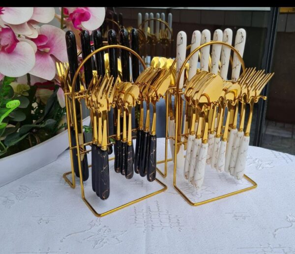 24 Pcs Stainless Steel Cutlery Set With Marble Handle