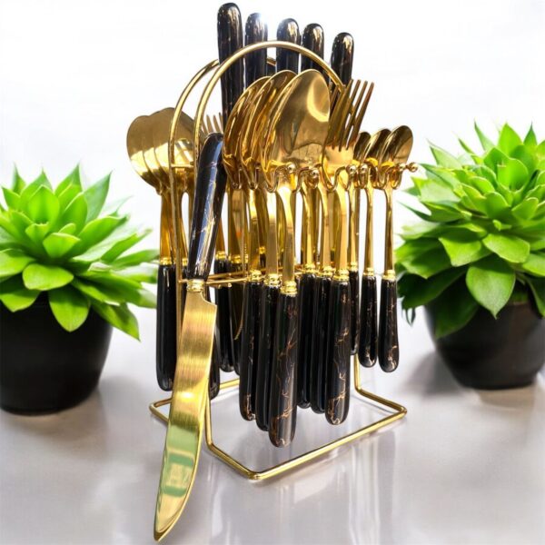 24 Pcs Stainless Steel Cutlery Set With Marble Handle - Image 2