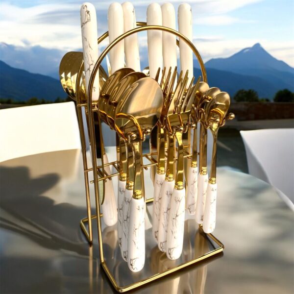 24 Pcs Stainless Steel Cutlery Set With Marble Handle - Image 3