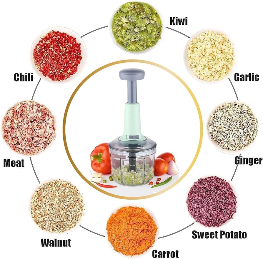 1.5L Manual Food Chopper, Speedy Chopper with 3 Curved Stainless Steel Blades, Handheld Vegetable Chopper/Mincer/Mixer/Blender to Chop Fruits Onions/Nuts/Ginger/Herbs/Garlics - Image 4