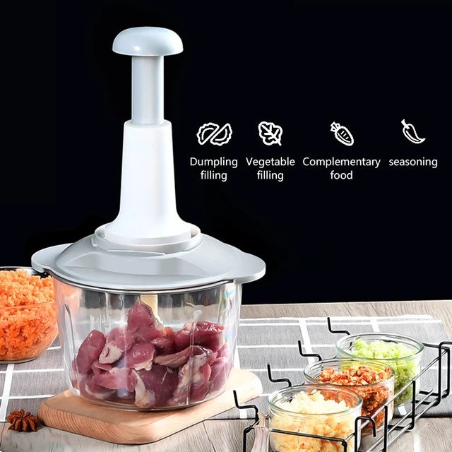 1.5L Manual Food Chopper, Speedy Chopper with 3 Curved Stainless Steel Blades, Handheld Vegetable Chopper/Mincer/Mixer/Blender to Chop Fruits Onions/Nuts/Ginger/Herbs/Garlics - Image 2