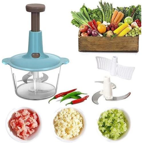 1.5L Manual Food Chopper, Speedy Chopper with 3 Curved Stainless Steel Blades, Handheld Vegetable Chopper/Mincer/Mixer/Blender to Chop Fruits Onions/Nuts/Ginger/Herbs/Garlics