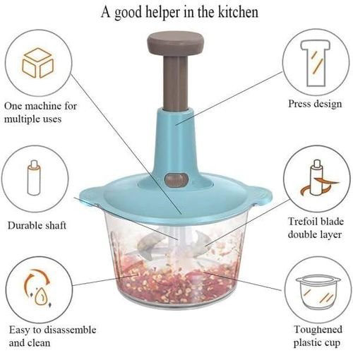 1.5L Manual Food Chopper, Speedy Chopper with 3 Curved Stainless Steel Blades, Handheld Vegetable Chopper/Mincer/Mixer/Blender to Chop Fruits Onions/Nuts/Ginger/Herbs/Garlics - Image 3