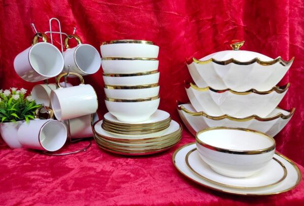 30pcs White gold line  dinner set