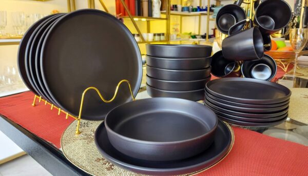 24pcs All Black ceramic dinner Set - Image 3