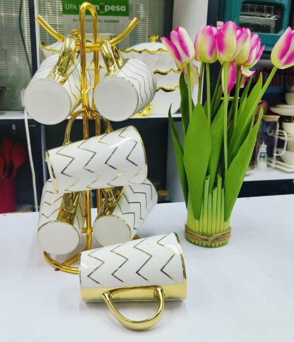 6pcs Gold Decorated Big Ceramic Coffee /Tea Mugs
